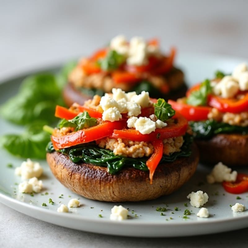 Portobello Mushrooms Stuffed with Lean Ground Turkey and Herbed Vegetables