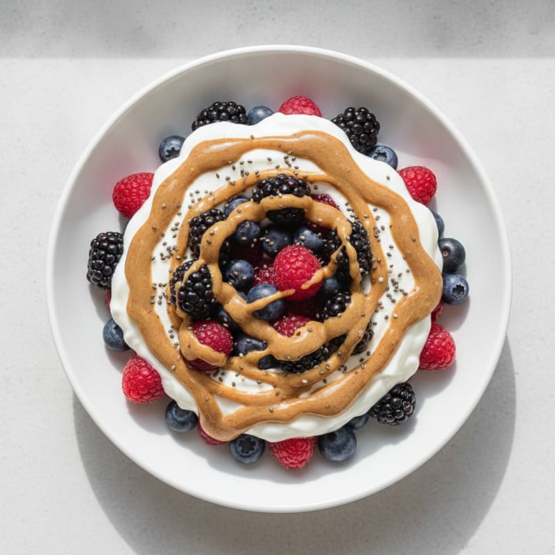 Greek Yogurt Protein Parfait with Mixed Berries and Almond Butter