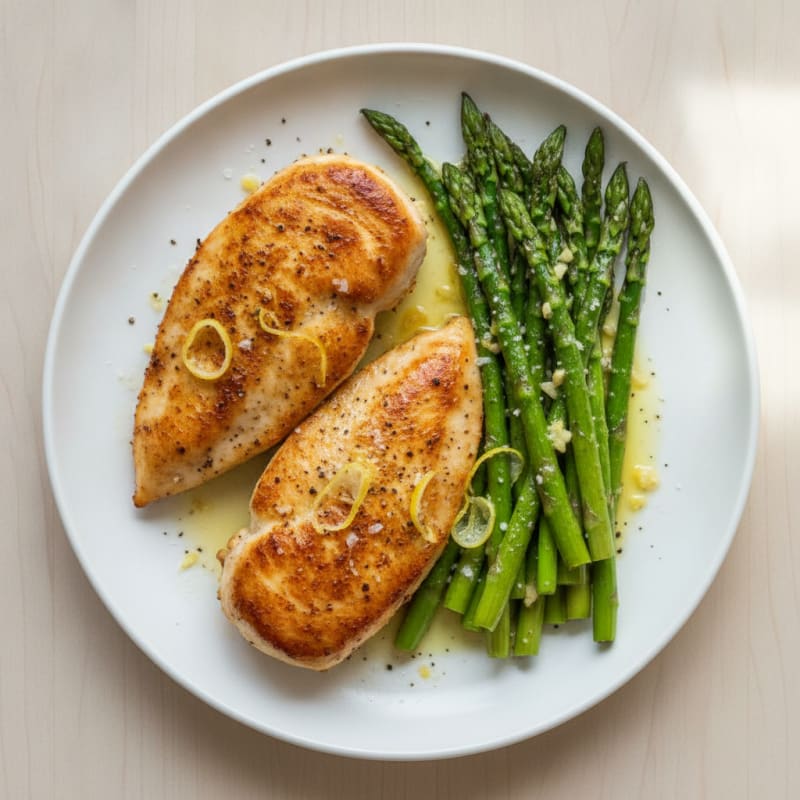 Pan-Seared Lemon-Garlic Chicken with Roasted Asparagus