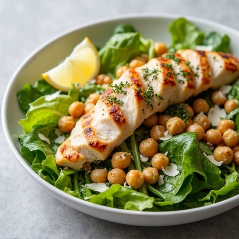 Herb-Grilled Chicken Caesar with Crispy Chickpea Croutons