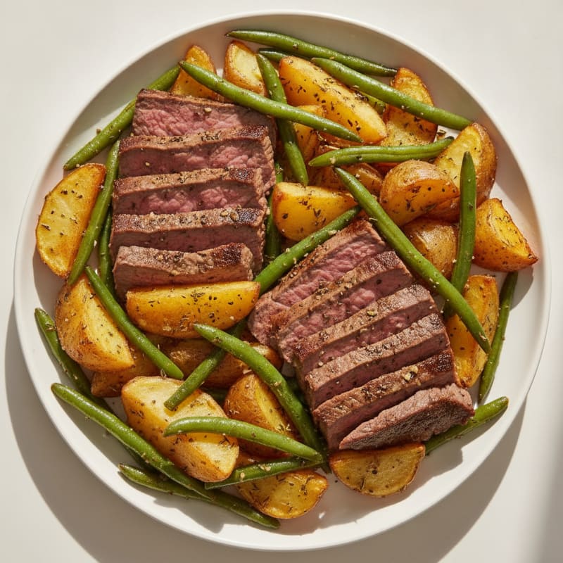 Garlic Herb Roasted Beef and Green Beans