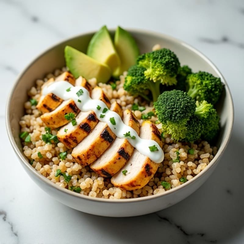 Grilled Chicken and Quinoa Power Bowl with Roasted Broccoli