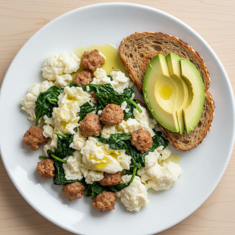 Egg White Scramble with Turkey Sausage and Spinach