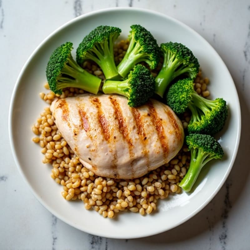 Seared Turkey Breast with Steamed Broccoli and Farro