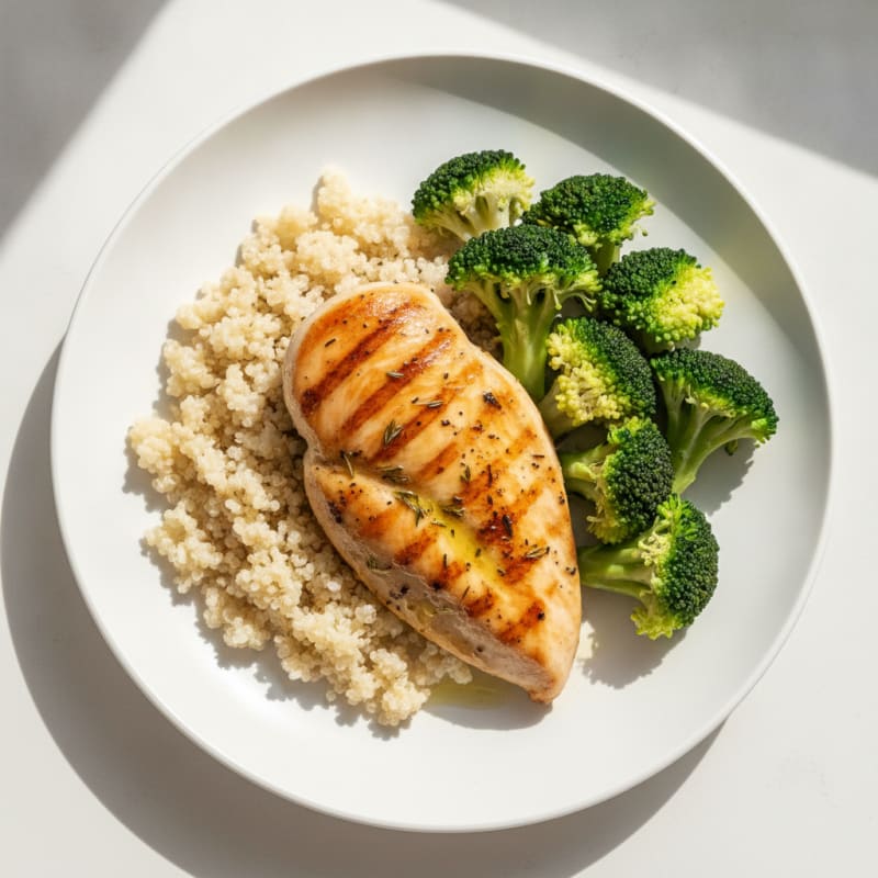 Grilled Chicken Breast with Quinoa and Steamed Broccoli