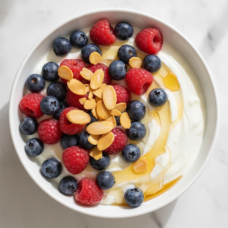 Creamy Greek Yogurt with Mixed Berries and Toasted Almonds