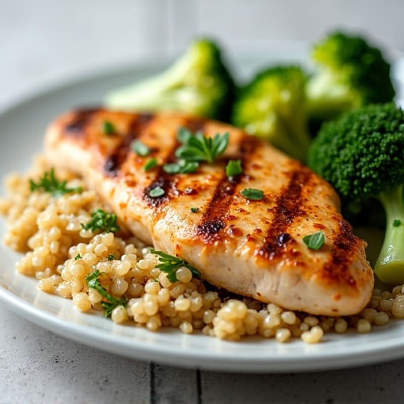 Grilled Chicken Breast with Roasted Broccoli and Quinoa