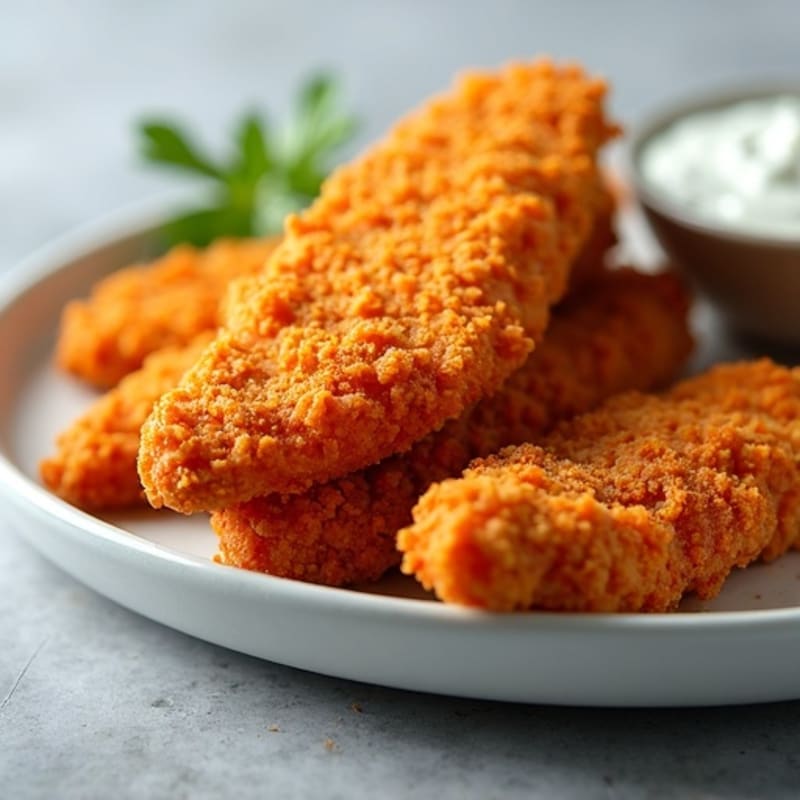 Crispy Baked Buffalo Chicken Strips with Creamy Blue Cheese Dip