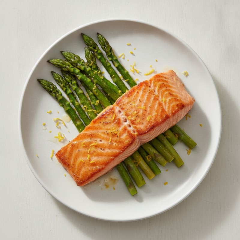 Seared Salmon Fillet with Roasted Asparagus and Lemon Zest