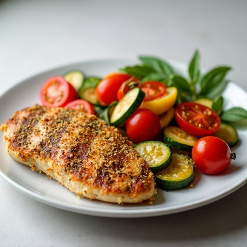 Herb-Crusted Pan Seared Chicken with Roasted Vegetables