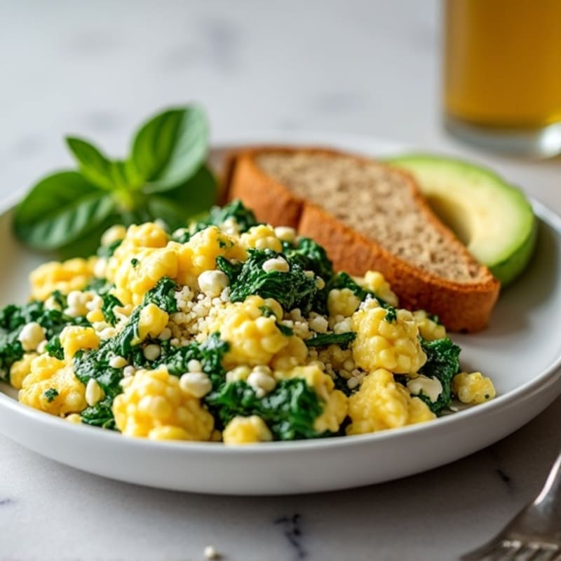 Egg White and Cottage Cheese Scramble with Sautéed Spinach