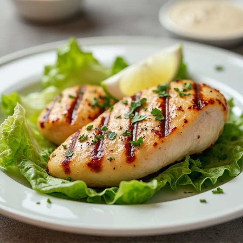 Grilled Chicken with Creamy Caesar Dressing and Crispy Romaine