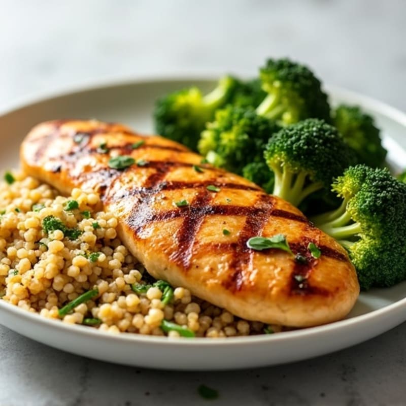Grilled Chicken Breast with Quinoa and Roasted Broccoli