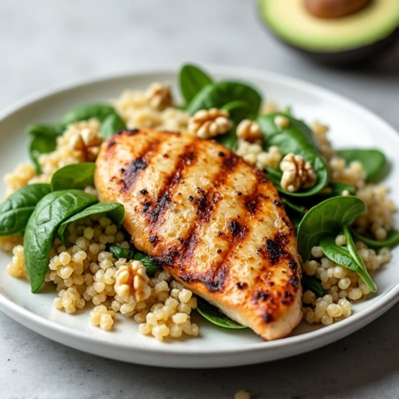 Grilled Chicken Breast with Creamy Quinoa Spinach Salad