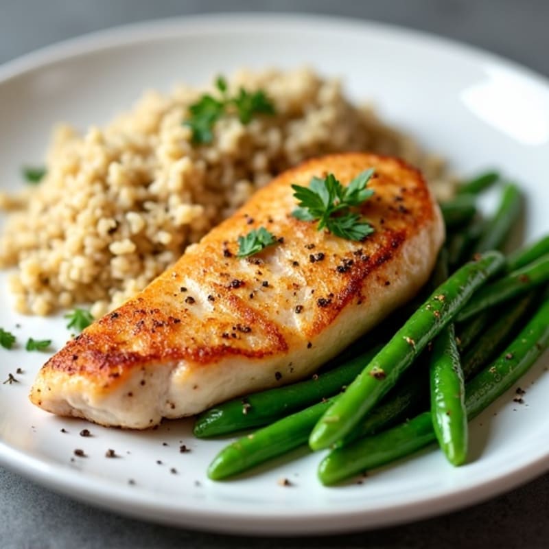 Seared Chicken Breast with Garlic Green Beans and Quinoa