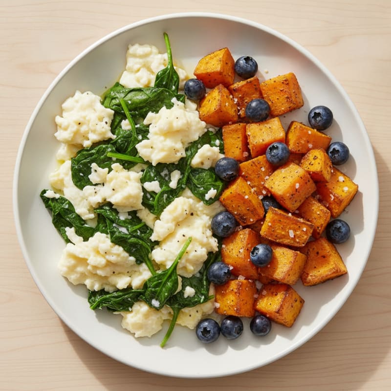 Egg White Scramble with Spinach and Roasted Sweet Potato