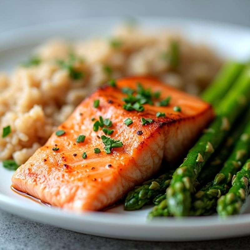 Seared Salmon with Steamed Asparagus and Brown Rice