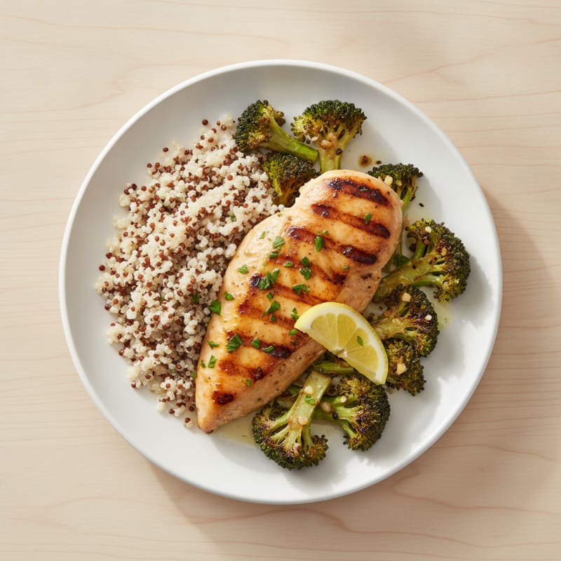 Grilled Chicken Breast with Quinoa and Roasted Broccoli