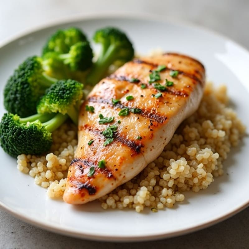 Grilled Chicken Breast with Quinoa and Steamed Broccoli