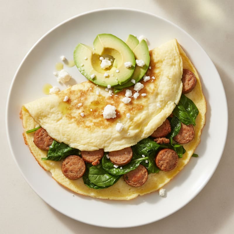 Egg White Spinach Omelet with Turkey Sausage