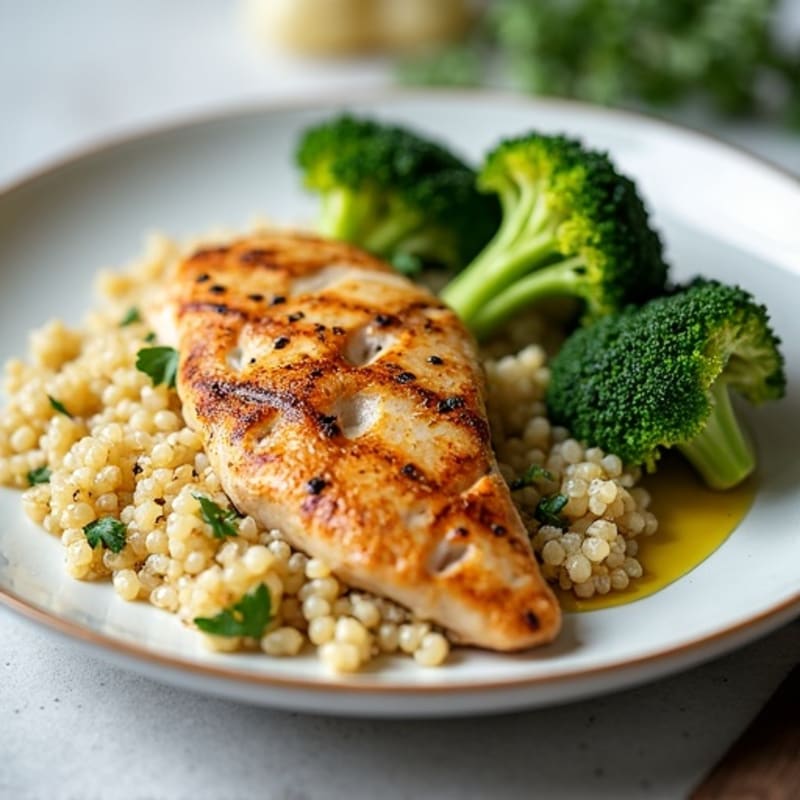 Grilled Chicken Breast with Quinoa and Roasted Broccoli