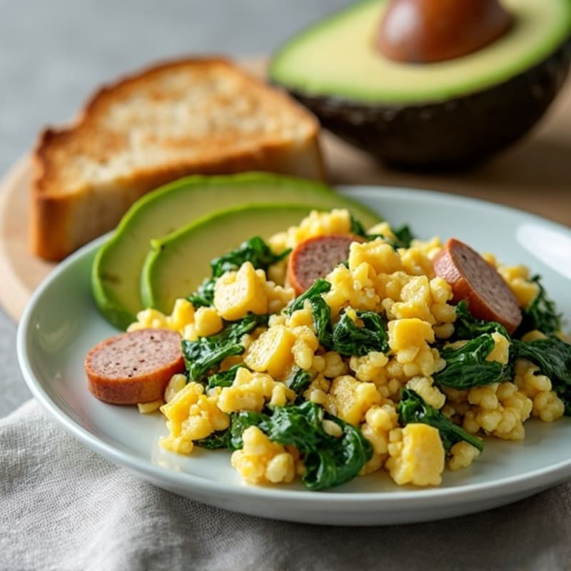 Egg White Spinach Scramble with Turkey Sausage