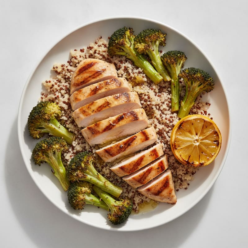 Grilled Chicken Breast with Roasted Broccoli and Quinoa