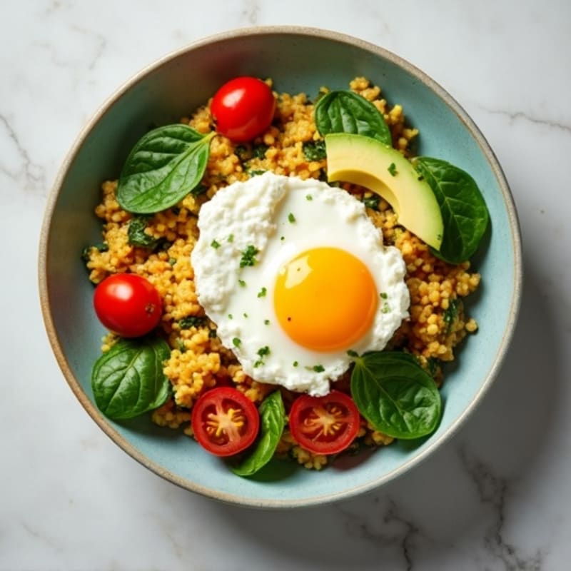 Egg White and Spinach Scramble with Cottage Cheese and Cherry Tomatoes