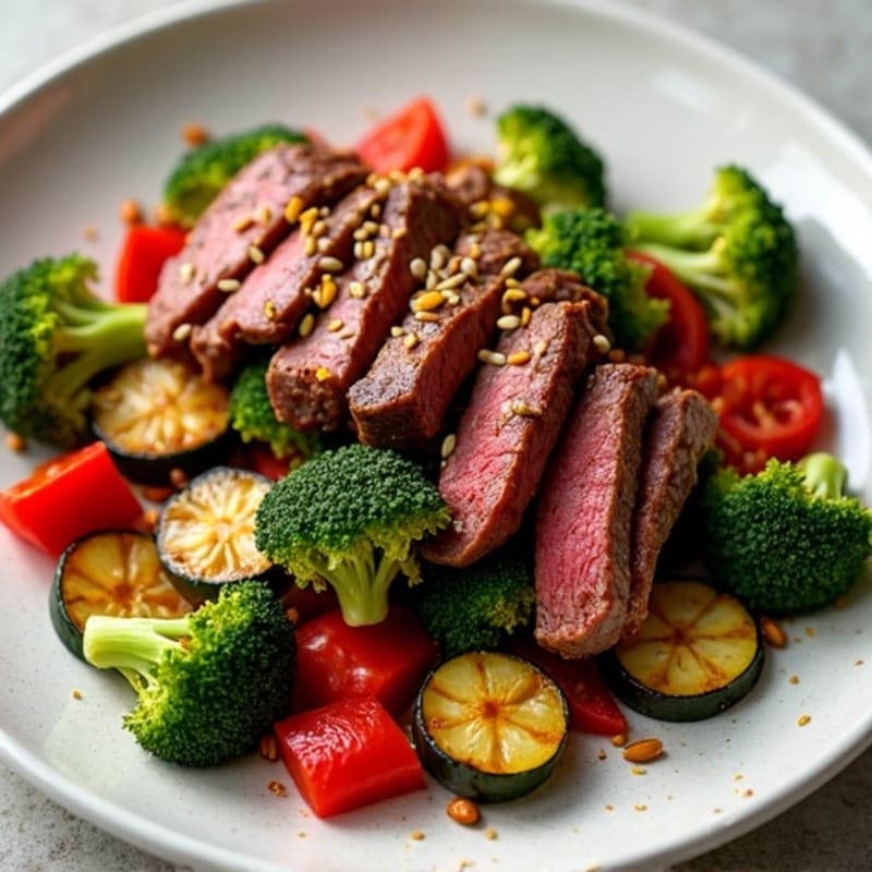 Sweet-Savory Sesame Beef with Charred Vegetables