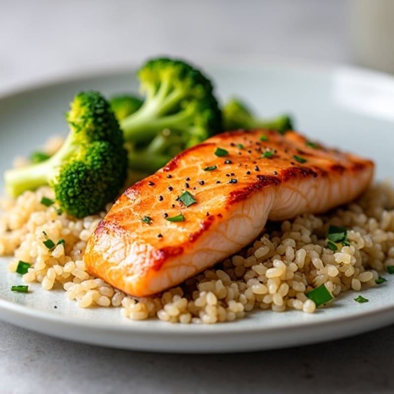 Seared Salmon with Steamed Broccoli and Quinoa