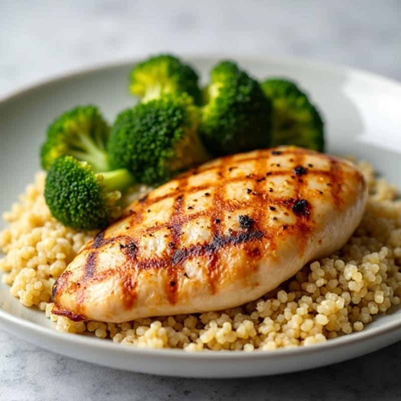 Grilled Chicken Breast with Quinoa and Roasted Broccoli