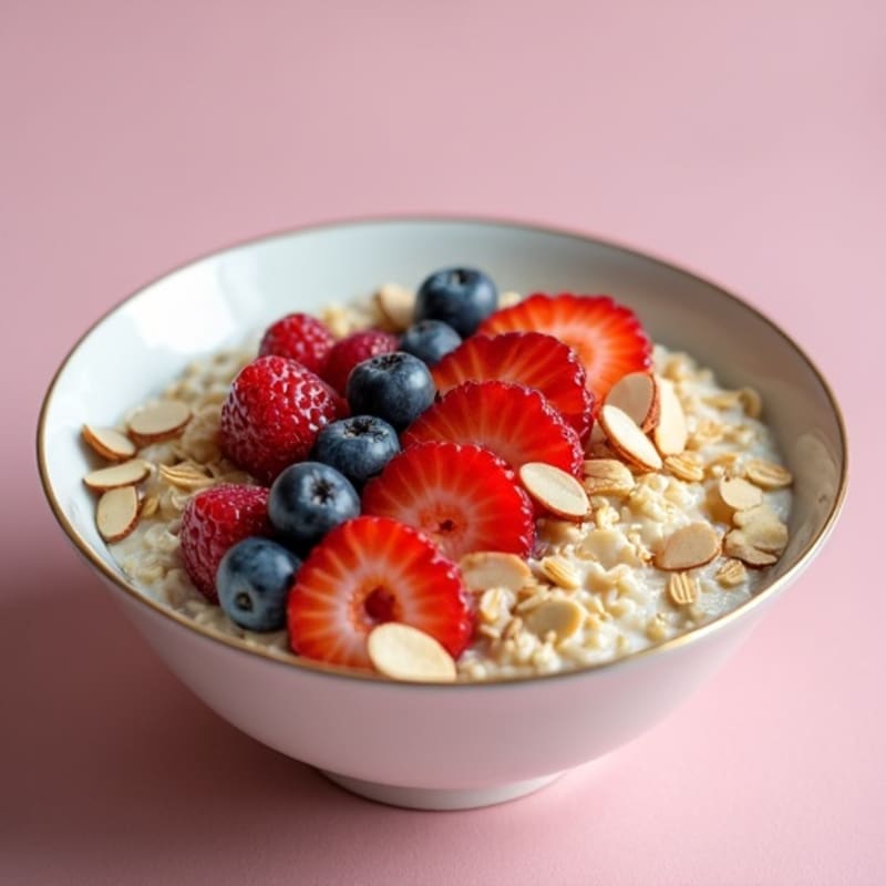 Vanilla Protein Oatmeal with Fresh Berries and Crunchy Almonds