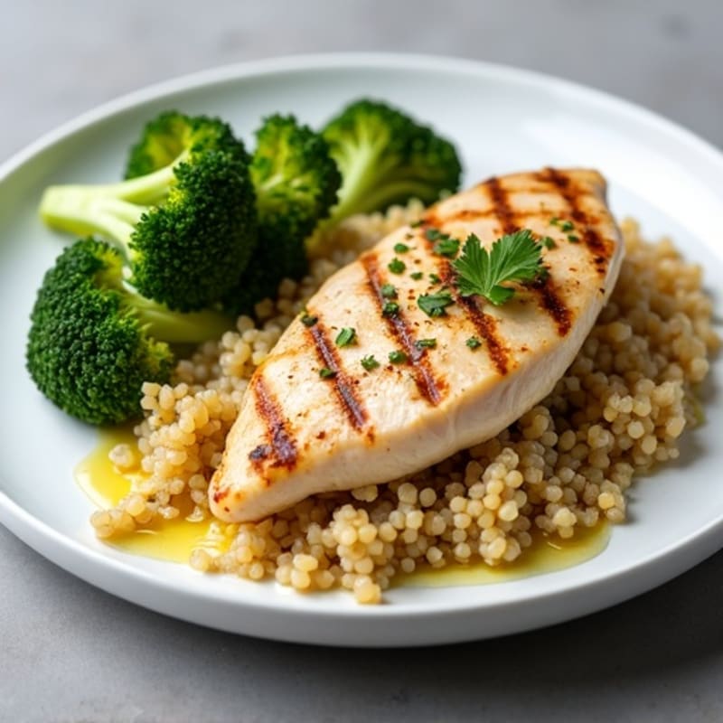 Grilled Chicken Breast with Quinoa and Roasted Broccoli