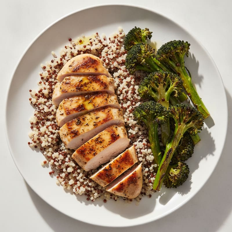 Grilled Chicken Breast with Quinoa and Roasted Broccoli