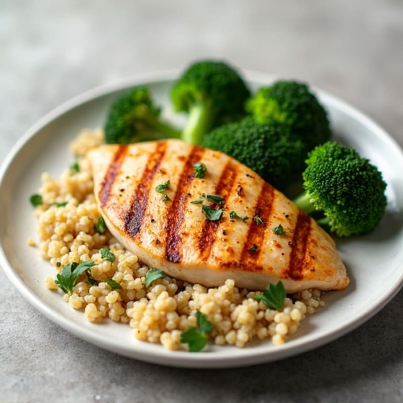 Grilled Chicken Breast with Quinoa and Roasted Broccoli
