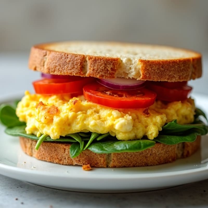 Fluffy Scrambled Egg and Fresh Veggie Sandwich