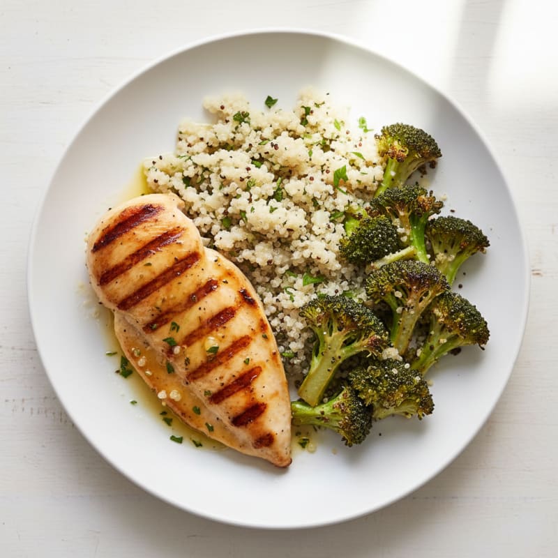 Grilled Chicken Breast with Quinoa and Roasted Broccoli