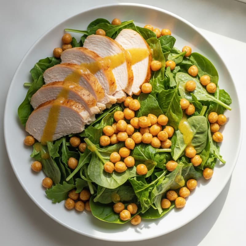 Turkey Breast Salad with Crunchy Chickpeas and Mixed Greens