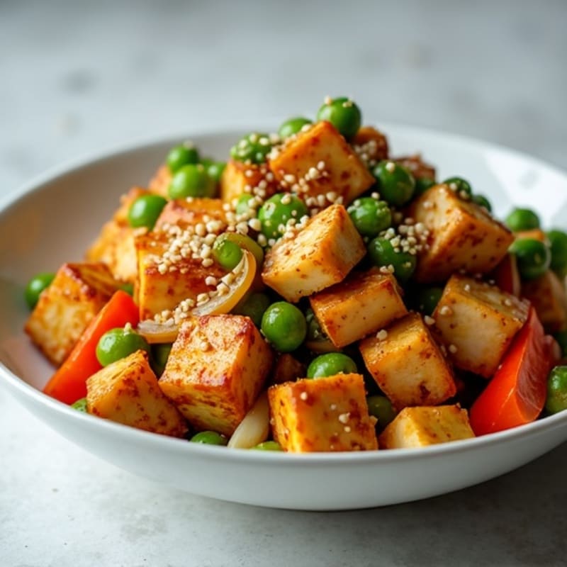 Crispy Sesame Tofu and Fresh Vegetable Stir-Fry