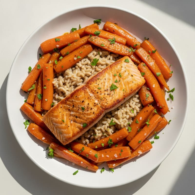 Salmon with Coconut-Glazed Carrots and Brown Rice