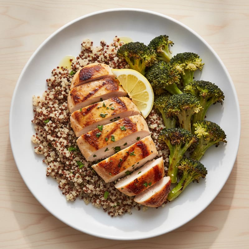 Grilled Chicken Breast with Quinoa and Roasted Broccoli