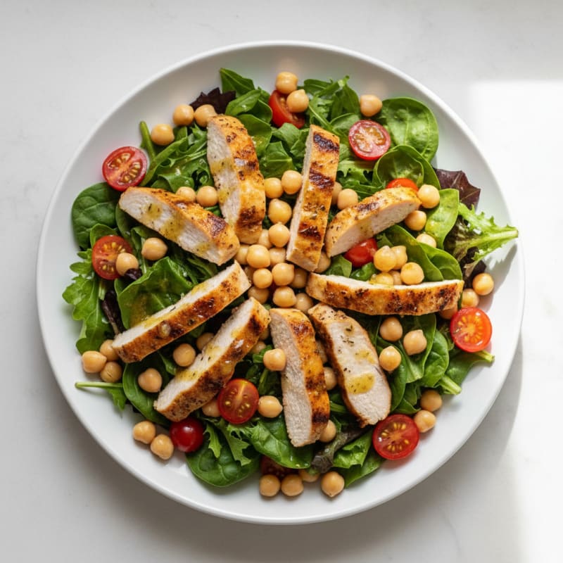 Grilled Turkey Breast Salad with Chickpeas and Cherry Tomatoes