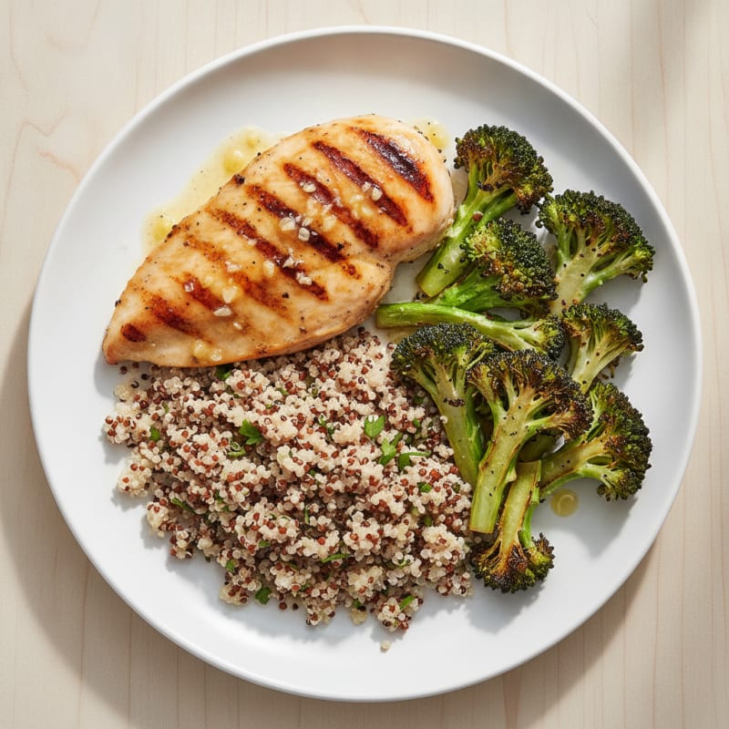 Grilled Chicken Breast with Quinoa and Roasted Broccoli