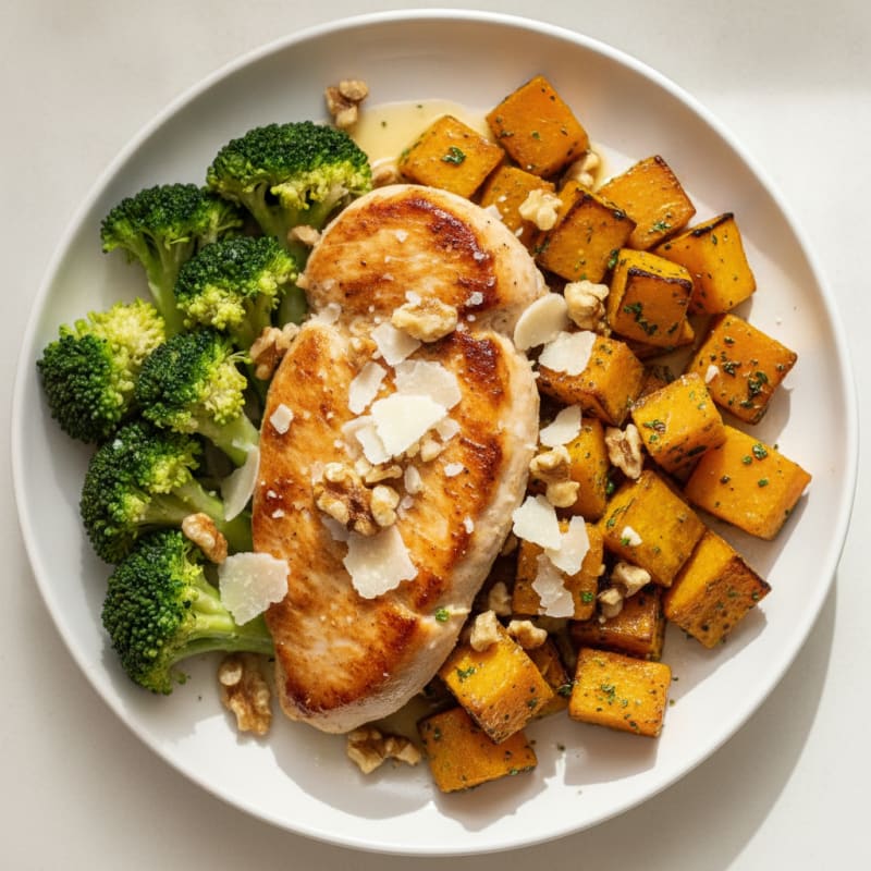 Seared Turkey Breast with Roasted Squash and Steamed Broccoli