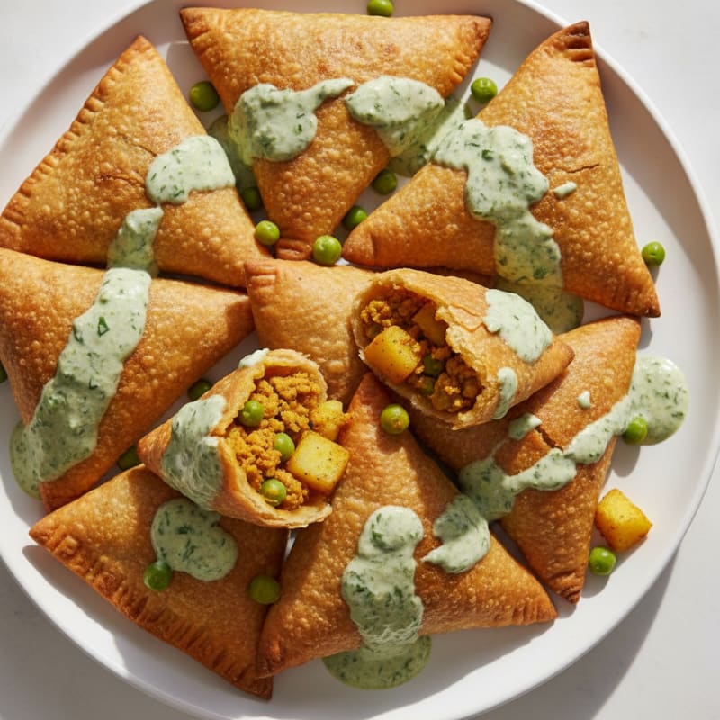 Curried Potato and Pea Samosas with Chutney