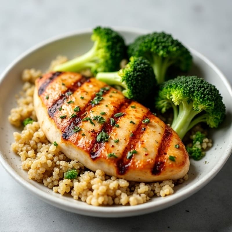 Grilled Chicken Breast with Quinoa and Roasted Broccoli