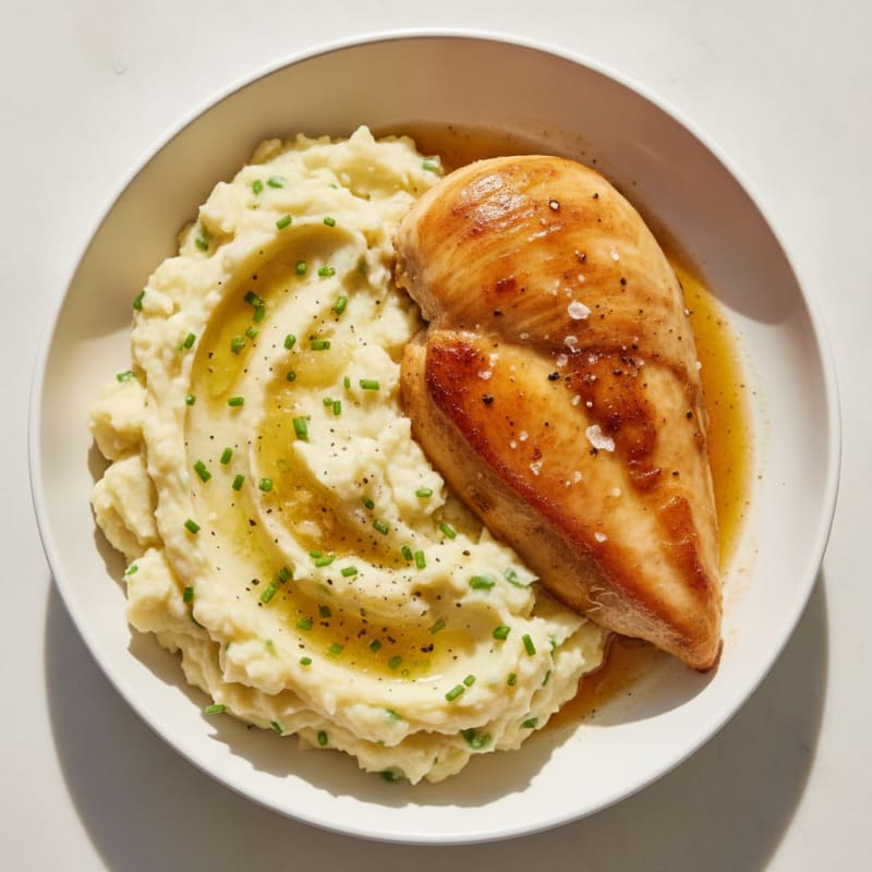 High-Protein Buttery Garlic Mashed Potatoes with Roasted Chicken