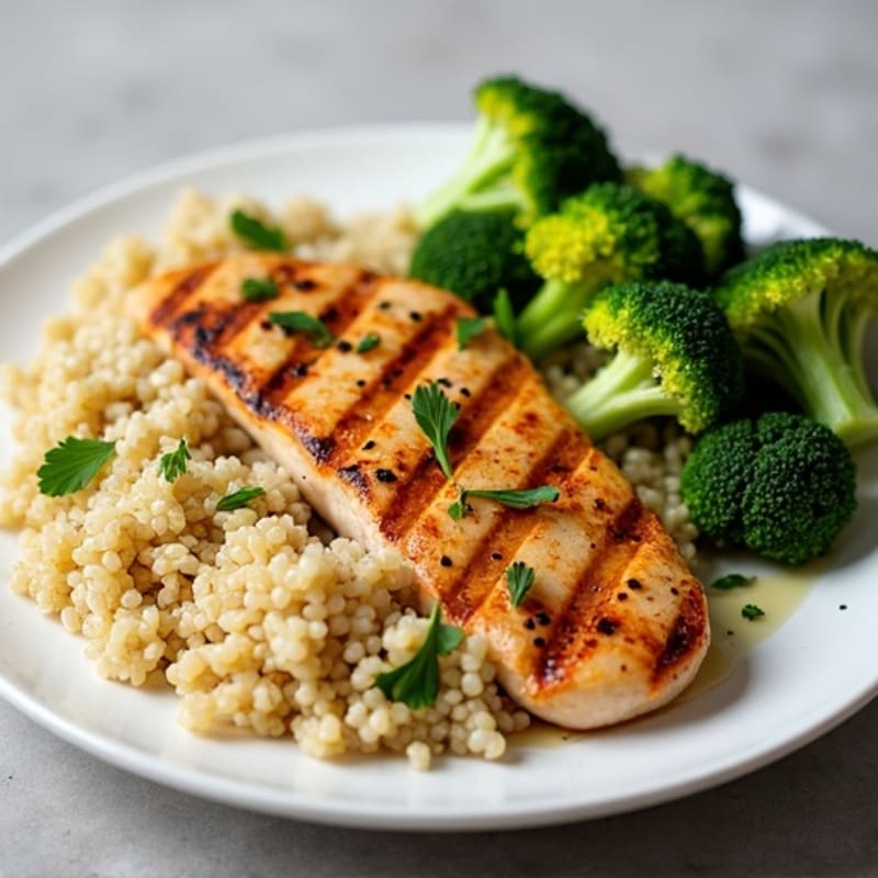 Grilled Chicken Breast with Quinoa and Roasted Broccoli