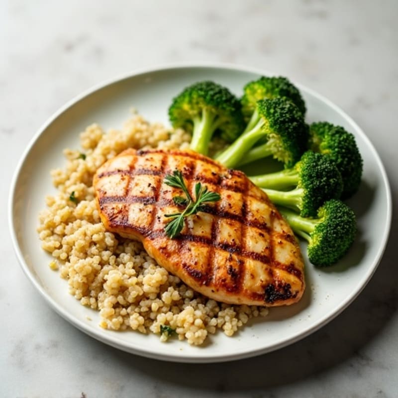 Grilled Chicken Breast with Quinoa and Steamed Broccoli