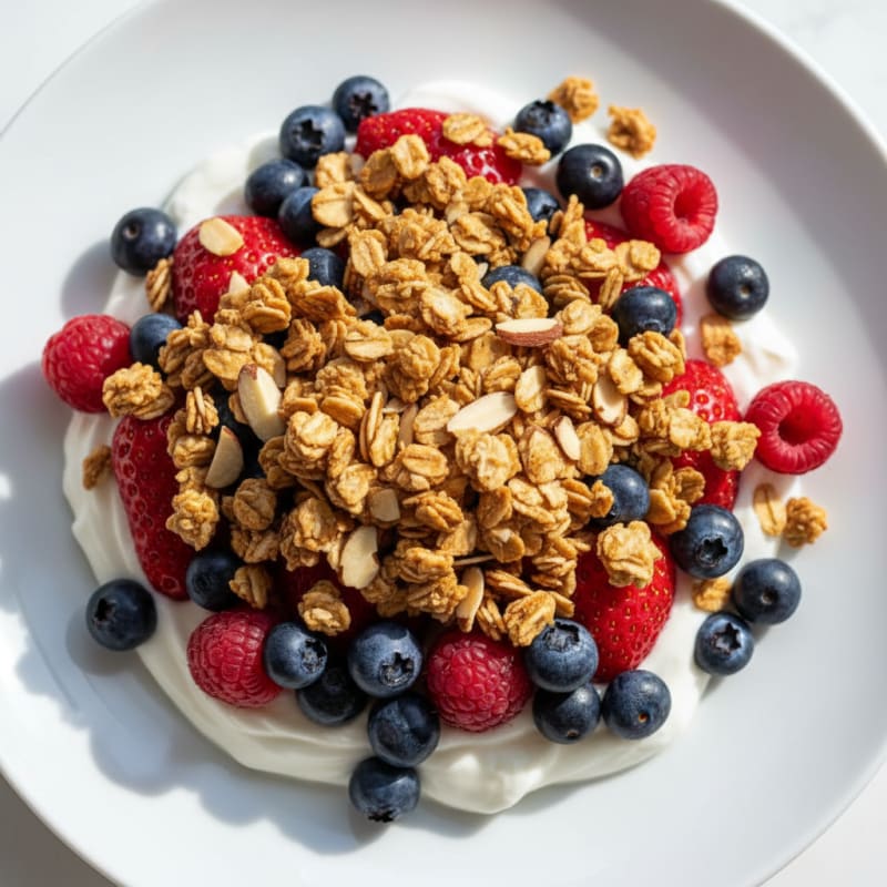 Greek Yogurt Parfait with Mixed Berries and Crunchy Almond Granola